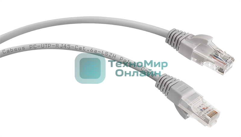 Шнур коммутационный Cabeus, cat.6a, неэкр., U/UTP, RJ45/RJ45, LSZH, AWG24, 0.5м, серый