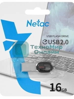 Флешка USB Netac UM2 (NT03UM2N-016G-20BK), 16Gb, USB 2.0, R/W 100/40, серебристый/черный