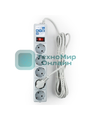 Фильтр-удлинитель Power Cube B 5,0 м 5 розеток (серый) 10А/2,2 кВт