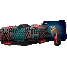 Игровой комплект Qumo Axe Strike, проводная, 104+8 клавиш, встроенные подсветки общая + кнопок 7 цветов, мышь проводная, оптическая, коврик