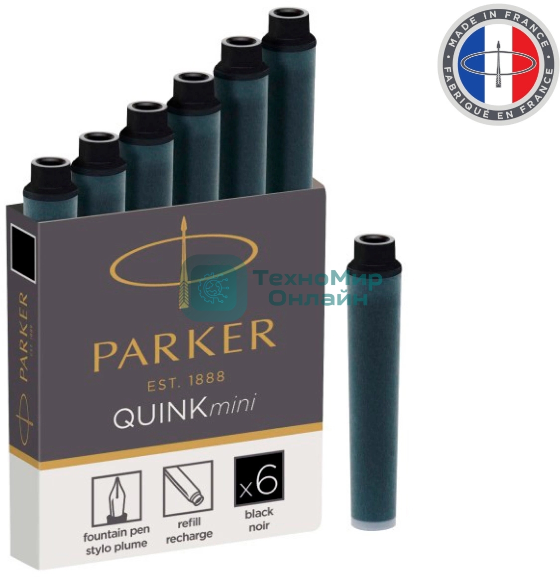 Картридж Parker Quink Z17 Mini (CW1950407) черные чернила, для ручек перьевых (6шт)