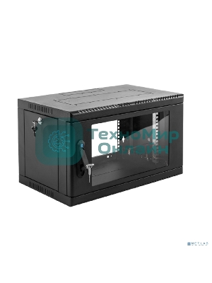 Шкаф коммутационный ЦМО (ШРН-6.650-9005) настенный 6U 600x650мм пер.дв.стекл 200кг черный 600мм 180град.