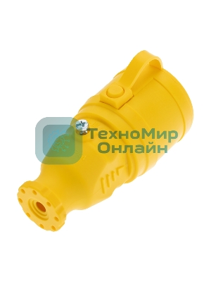 Розетка переносная влагозащищенная Rexant с крышкой, с/з, 16 А, IP44, каучук, желтый