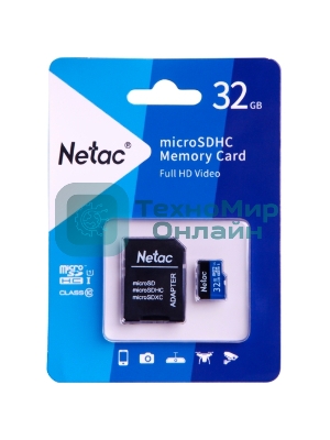 Флеш карта microSDHC 32Gb Netac P500 NT02P500STN-032G-R (с SD адаптером) 80Mb/s