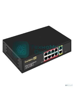 Коммутатор ExeGate EDES-1010D.8PoE-96W, 8×100 Мбит/с PoE + 2×100 Мбит/с, неуправляемый