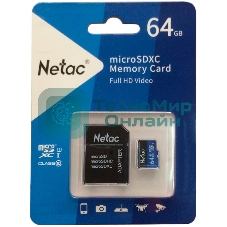 Флеш карта microSDHC 64Gb Netac P500 NT02P500STN-064G-R (с SD адаптером) 80Mb/s