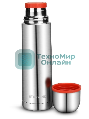 Термос для напитков Starwind 10-500 0.5 л, серебристый/красный, картонная коробка