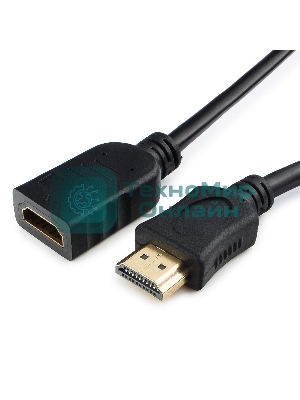 Кабель-удлинитель HDMI Cablexpert CC-HDMI4X-0.5M, 19M/19F, v2.0, позол.разъемы, экран, 0.5м, черный, пакет