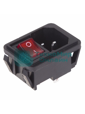 Выключатель клавишный Rexant 250V 10А (4с) ON-OFF красный с подсветкой и штекером C14 3PIN