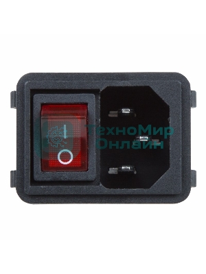 Выключатель клавишный Rexant 250V 10А (4с) ON-OFF красный с подсветкой и штекером C14 3PIN