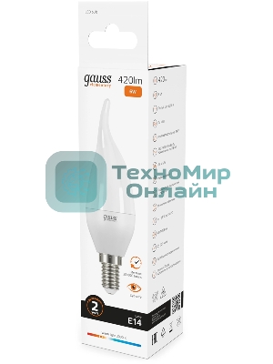 Лампа светодиодная Gauss Elementary 6Вт цок.: E14 свеча 220B св. свеч. бел. теп. (упак.: 10 шт)