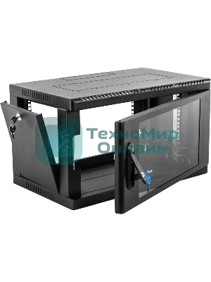 Шкаф коммутационный ЦМО (ШРН-9.650-9005) настенный 9U 600x658мм пер.дв.стекл 200кг черный 600мм 180град.