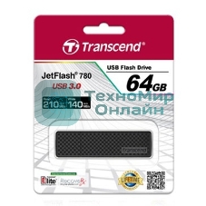 Флешка USB Transcend JetFlash 780 (TS64GJF780), 64Gb, USB 3.2 Gen 1 (USB 3.0), R/W 210/140, черный/серебристый