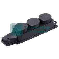 Розетка IEK ОМЕГА РБ33-1-0мIP44 трехместная с защитными крышками каучук