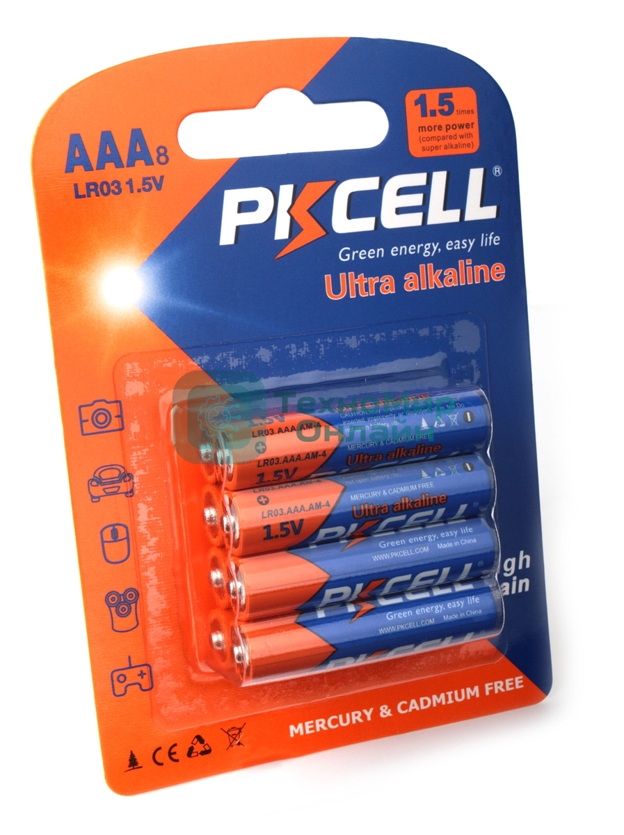 Щелочной/алкалиновый элемент питания PKCELL LR03-8B тип - AAА 8 шт в блистере
