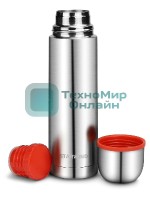 Термос для напитков Starwind 10-500 0.5 л, серебристый/красный, картонная коробка