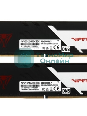 Оперативная память Patriot Viper Venom, DDR5, 32Gb (2x16Gb), 6000MHz, CL30, DIMM, с радиаторами, RGb, черный