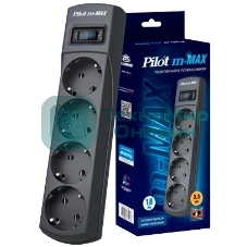 Сетевой фильтр ZIS Pilot m Max 4 розетки (евро с заземлением), 15А/3.3 кВа, автомат, 7 м, черный Surge protector Pilot m Max 4 euro outlets, 15А/3.3кВа, 7m, black