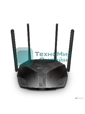 Двухдиапазонный роутер MERCUSYS MR80X AX3000 Wi-Fi 6, до 574 Мбит/с на 2,4 ГГц + до 2402 Мбит/с на 5 ГГц,4 фиксированные внешние антенны, 3 гигабитных порта LAN, 1 гигабитный порт WAN