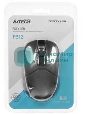 Мышь беспроводная A4Tech Fstyler FB12 черный, 1200 dpi, радиоканал, Bluetooth, USB, кнопки - 3