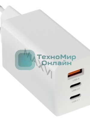 Сетевое зарядное устройство Maxvi A483GN 65W, 1xUSB-A, 2xUSB-C, черный