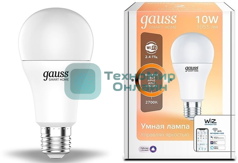 Лампа Светодиодная Gauss Smart Home DIM E27 A60 10 Вт 2700К 1/10/40