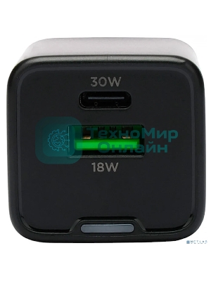 Зарядное устройство Cablexpert MP3A-PC-64, 30Вт GaN, 3А, QC4.0/PD, 1xUSB, 1xType-C, черный, пакет