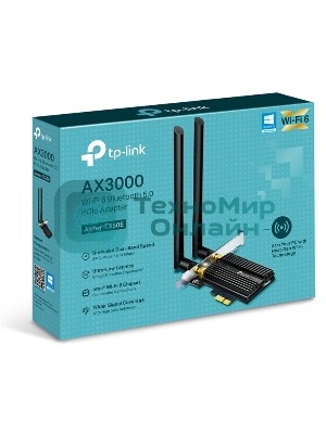 Адаптер Tp-Link ARCHER TX50E 11AX 3000Mbps dual-band PCI-E adapter, 2402Mbps at 5G and 574Mbps at 2.4G, support Bluetooth 5.0, WPA2 encryption, two external Antennas.