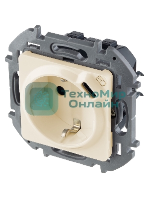 Розетка 2К+З немецкий стандарт 16А 250В с зарядным устройством USB C 1.5А 5В слоновая кость