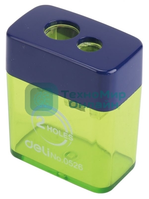 Точилка для карандашей ручная Deli E0526, 2 отверстия, пластик, ассорти блистер