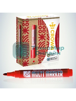 Маркер перманентный Crown Multi Marker, пулевидный 3мм, красный Б0048241