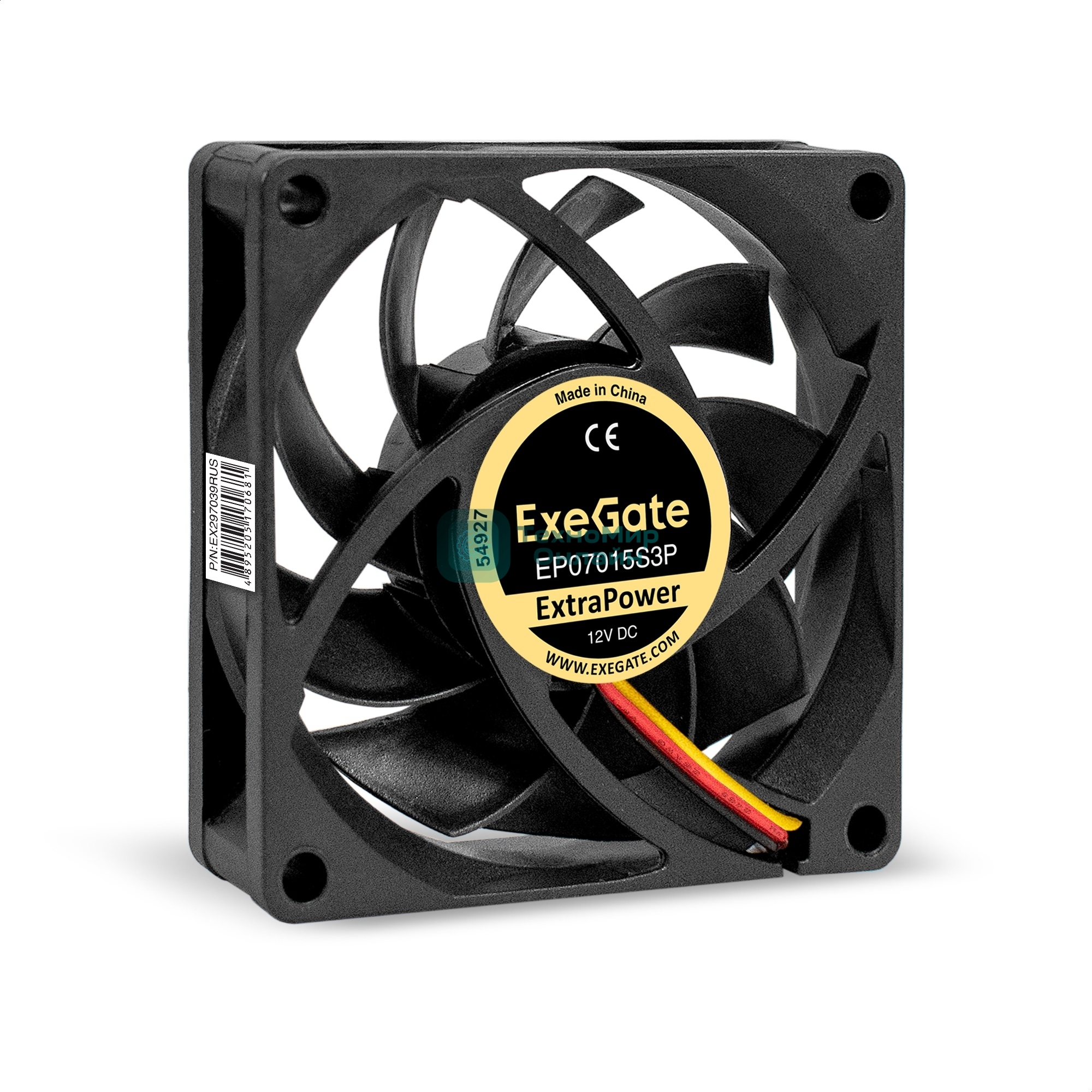 Вентилятор для корпуса ExeGate ExtraPower EP07015S3P черный, 70 мм, 3000 об/мин, 27 дБ, 3 pin