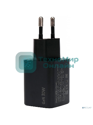 Зарядное устройство Cablexpert MP3A-PC-64, 30Вт GaN, 3А, QC4.0/PD, 1xUSB, 1xType-C, черный, пакет