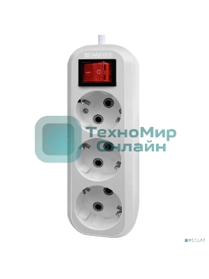 Удлинитель Defender L330 белый, 15 м, EURO, 3 розетки, 3500 Вт