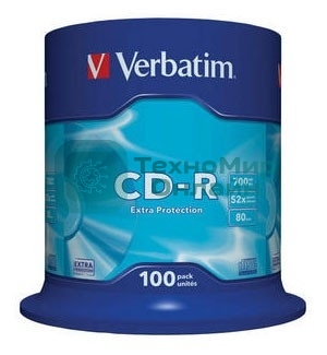 Диск CD-R Verbatim 700Mb 52x Cake Box (100шт) (43411)