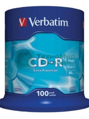 Диск CD-R Verbatim 700Mb 52x Cake Box (100шт) (43411)