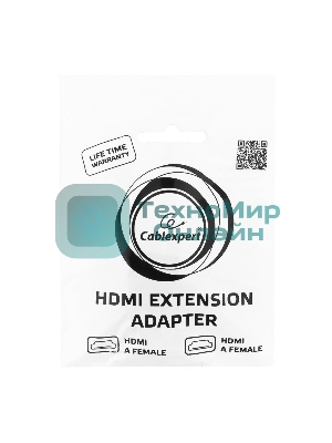 Переходник Gembird Переходник HDMI-HDMI 19F/19F, угловой, золотые разъемы, пакет