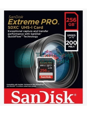 Флеш карта SD 256Gb SanDisk SDXC Class 10 V30 UHS-I U3 Extreme Pro 200MB/s