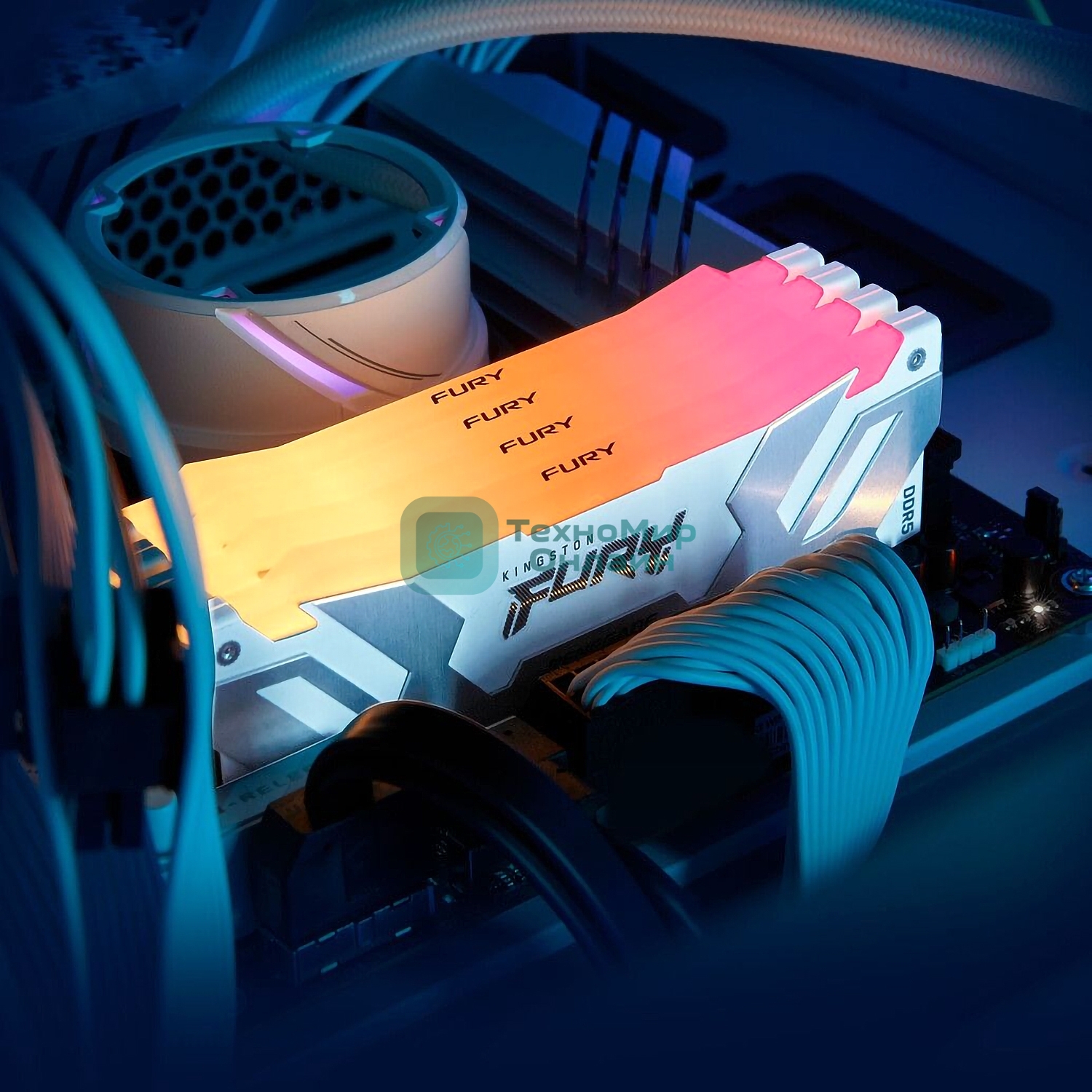 Оперативная память Kingston Fury Renegade, DDR5, 32Gb (2x16GB), 7200MHz, CL38, DIMM, радиатор, RGB, белый