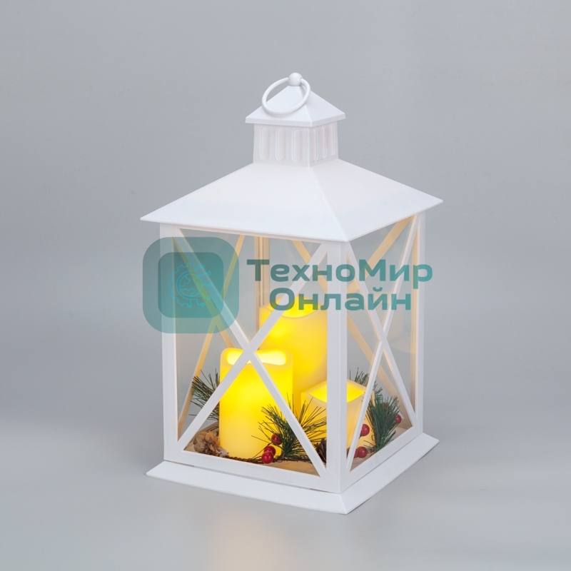 Фонарь декоративный (фигура) с тремя свечами Neon-night, белый корпус, 24х24х40 см, теплый белый