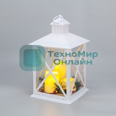 Фонарь декоративный (фигура) с тремя свечами Neon-night, белый корпус, 24х24х40 см, теплый белый