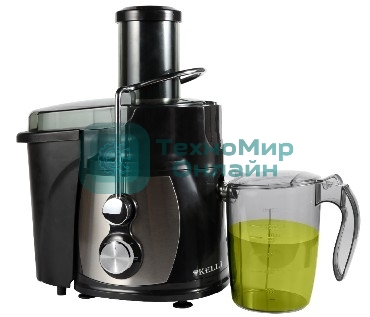 Соковыжималка Kelli KL-5091 центробежная. Мощность 1100 Вт, питание 220-240В, 50Гц, металлический корпус и фильтр, объем резервуара сока 1л., 2 скорости + импульный режим, широка я загрузочная горловина - 75мм, объем контейнера для жмыха 1л, функция 