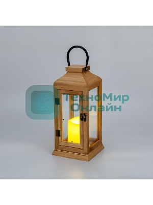 Фонарь декоративный со свечкой Neon-night, корпус из дерева, коричневый, 15х15х38cм, теплый белый