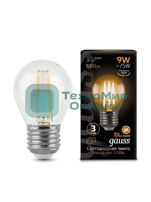Лампа светодиодная Filament Шар E27 9Вт 2700К Gauss 105802109