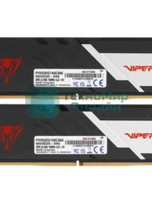 Оперативная память Patriot Viper Venom, DDR5, 32GB (2x16GB), 7400MHz, CL36, DIMM, с радиаторами, черный