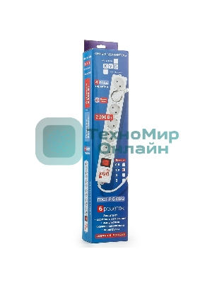 Сетевой фильтр Power Cube B, 3.0 м, 5+1 розетка, серый