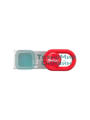 Флешка USB Netac UM2 (NT03UM2N-064G-32RE), 64Gb, USB 3.0, R/W 130/50, серебристый/красный