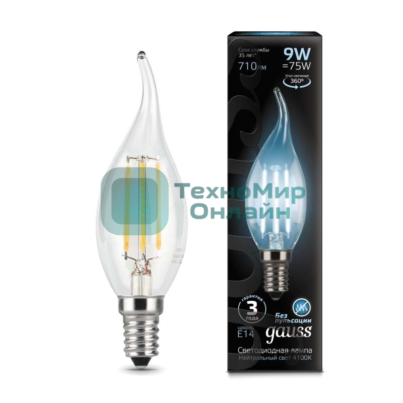 Лампа светодиодная Filament Свеча на ветру E14 9Вт 4100К Gauss 104801209