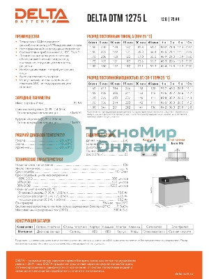 Батарея для ИБП Delta DTM 1275 L (12V, 75Ah)
