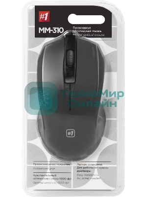 Мышь проводная Defender MM-310 черный, 1000 dpi, USB, кнопки - 3